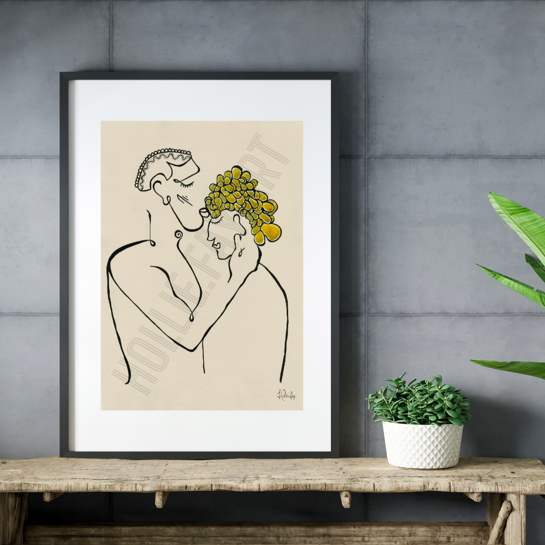 Abstract representation of enduring love titled 'Eternal Devotion,' depicting a wobbly belly and untamed hair, available individually or with 'Infatuated' and 'Treasured' in a mini collection.