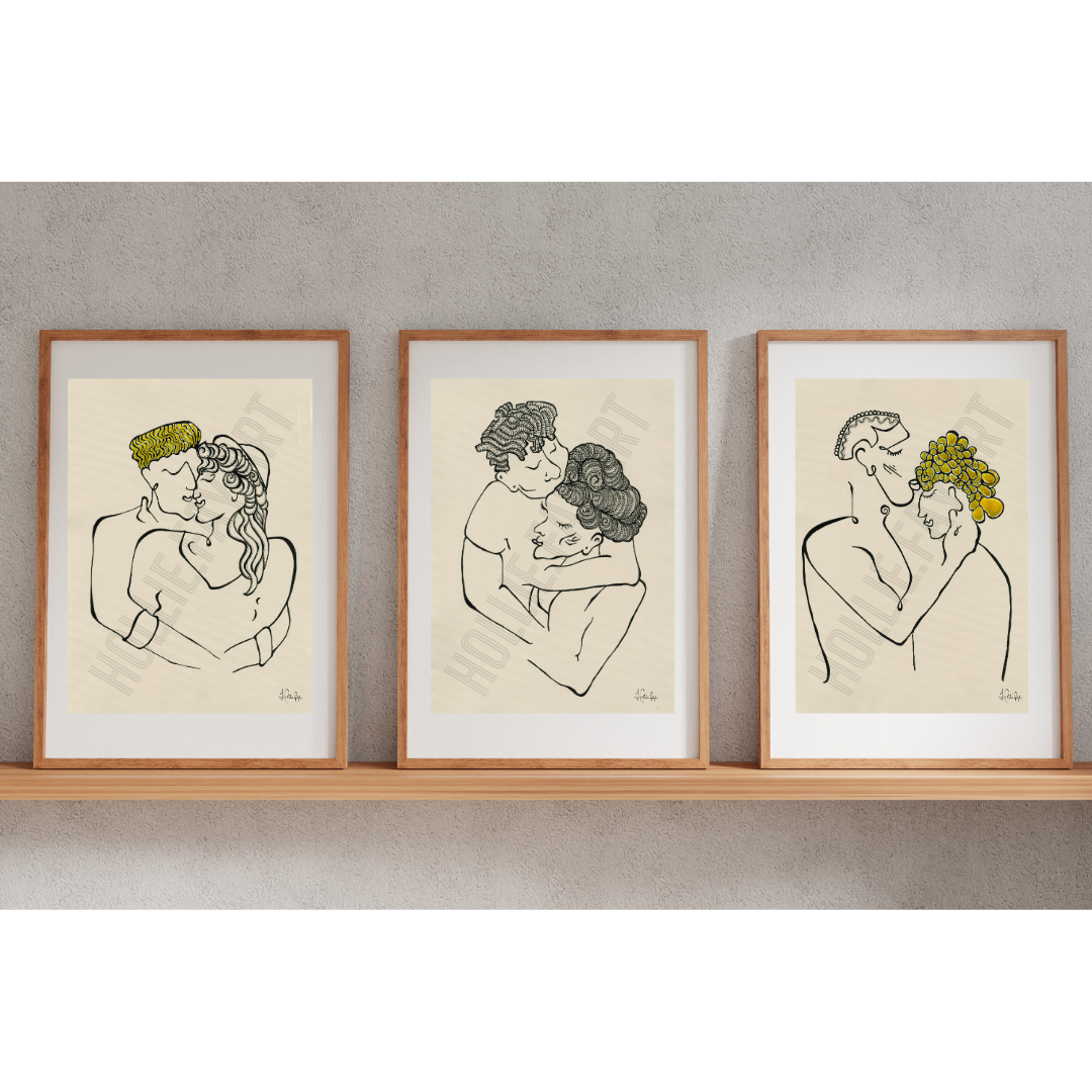Art print celebrating lasting love and devotion, featuring a beige background and black line drawing, part of a 3-piece collection including 'Eternal Devotion,' 'Infatuated,' and 'Treasured.