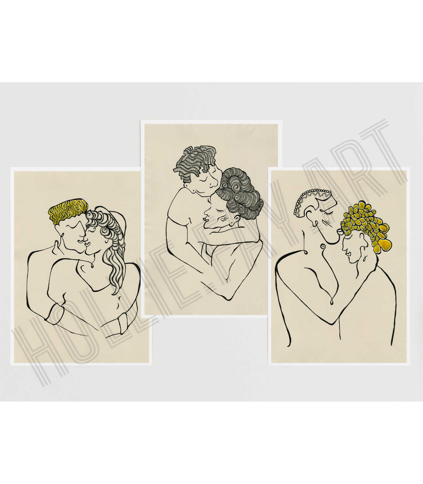 Minimalist art print titled 'Eternal Devotion,' featuring abstract black linework on a beige background, symbolizing the strength of lasting love, available individually or as part of a 3-piece mini collection.