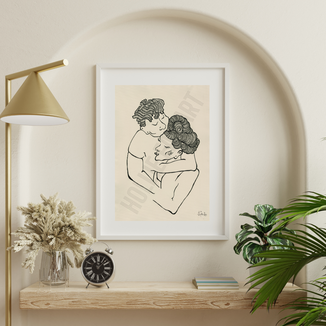 Print showcasing the journey from early romance to deep commitment, 'Treasured,' featuring expressive colours and patterns, available individually or within a 3-piece set with 'Infatuated' and 'Devoted.